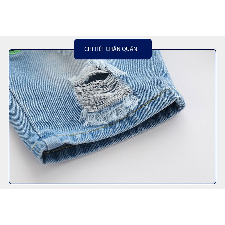 [XẢ KHO TẾT 2022] Quần Jeans Cho Bé RIGHT EURO Quần Short Cho Bé Họa Tiết Phối Rách Chất Bò Mềm 029