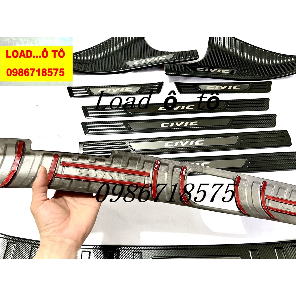 Chống Trầy Cốp, Ốp Bậc Chân Carbon Xe Honda Civic 2022-23 Mẫu Vân Carbon Cao Cấp