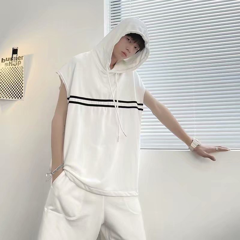Bộ Đồ Thể Thao Nam Gồm Áo Không Tay Có Mũ Trùm Và Quần Short Mỏng Thời Trang Mùa Hè Năng Động Size M-3XL