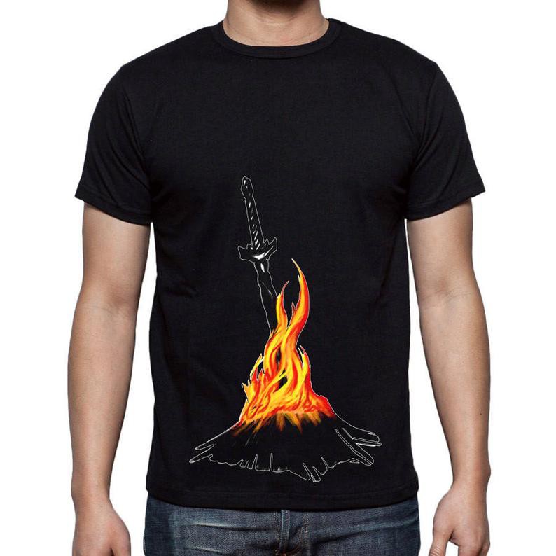 Dark Souls T-Shirt Bonfire Sword Game T-Shirt Primordial Flame Print Gift For Him For Best Birthday