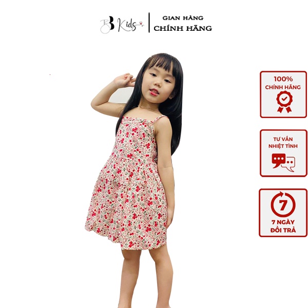 Váy 2 Dây BB KIDS Hoạ Tiết Hoa Nhí Màu Đỏ Cho Bé Gái