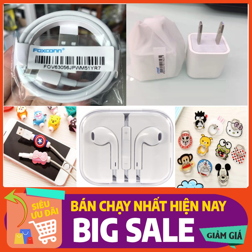SIÊU COMBO CÓC SẠC / CÁP SẠC / TAI NGHE IPHONE TẶNG NỌC BẢO VỆ CÁP + GIÁ ĐỠ SIÊU DỄ THƯƠNG