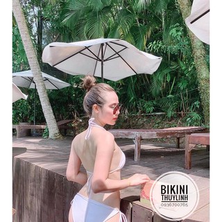 Set bikini trắng buộc dây