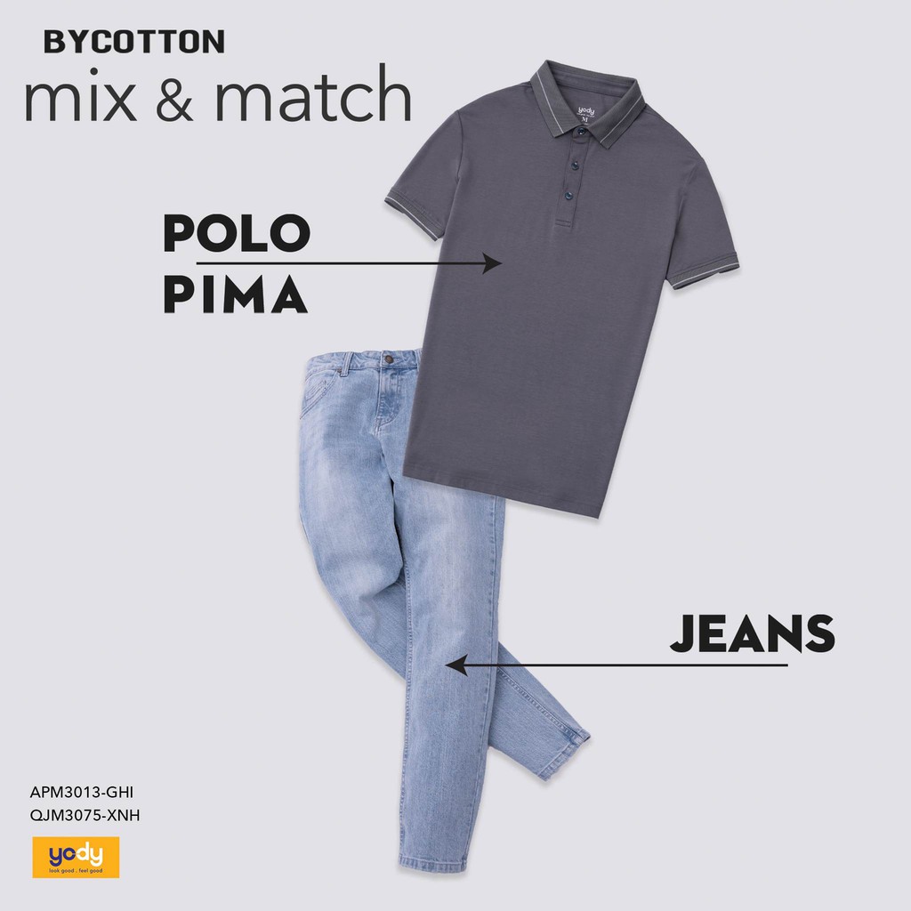 Áo Phông Polo Nam YODY Pima Kẻ Viền Chất Thun Cotton Ngắn Tay Có Cổ, Phần Cổ Và Bo Tay Áo Tỉ Mỉ Mã SP APM3013