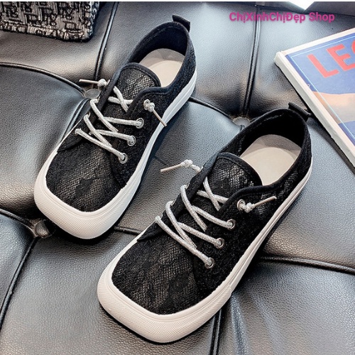 Giày lười nữ mũi vuông [thiết kế ren thời trang]