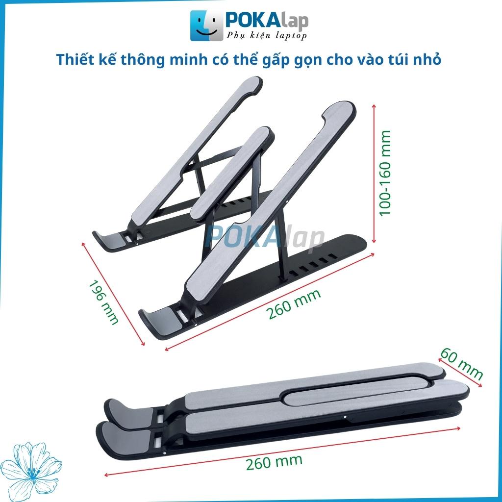 Giá đỡ laptop, máy tính bảng PRO POKA20 - Đế tản nhiệt kê laptop bằng nhựa nhôm, điều chỉnh độ cao, gập được - POKALAP