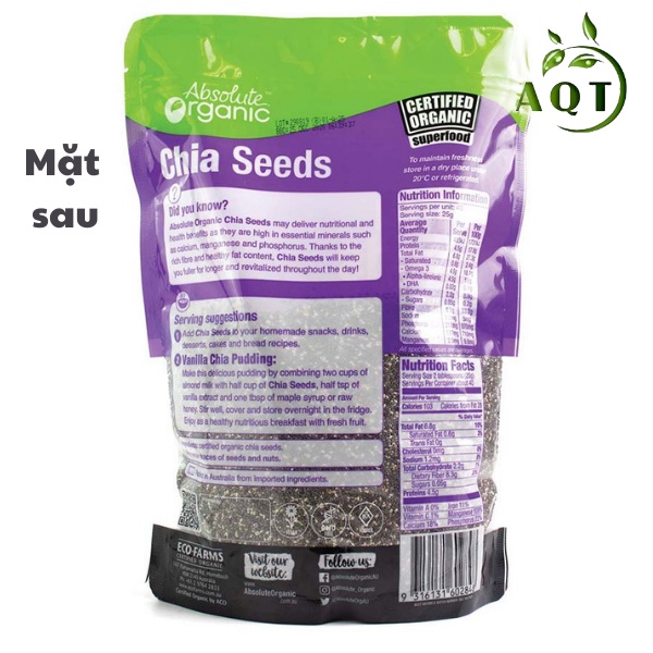 Hạt Chia Úc Absolute Organic 500g [NHẬP KHẨU CHÍNH HÃNG] Date Mới, Hàng Đẹp, Chia Seeds Giảm Cân