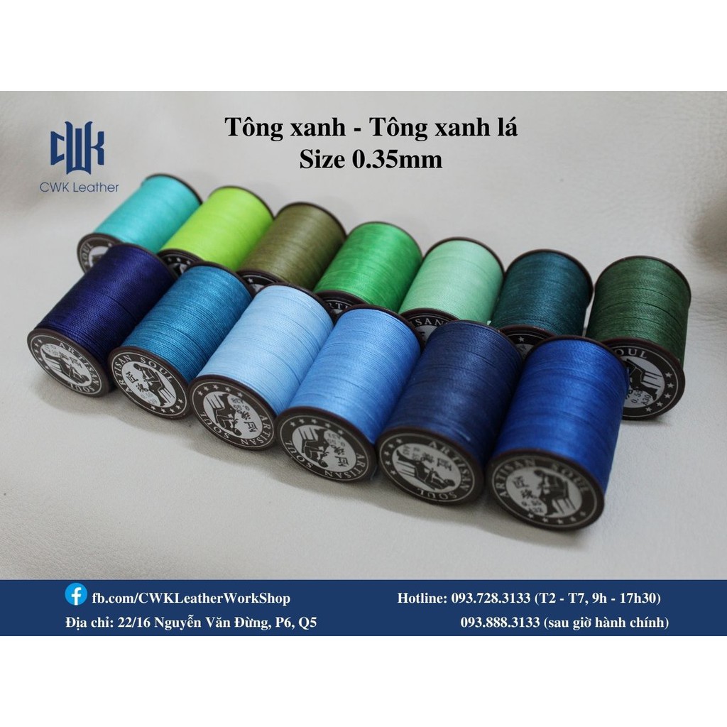 Chỉ sáp 0.35mm may đồ da handmade thắt vòng tay macrame Artisan Soul (tông xanh lục-xanh lam)