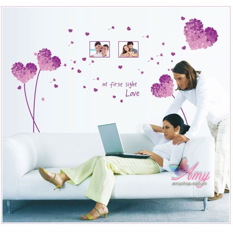 (FREESHIP 50k) Hình dán tường decal trái tim màu tím - DH050 - decal amyshop