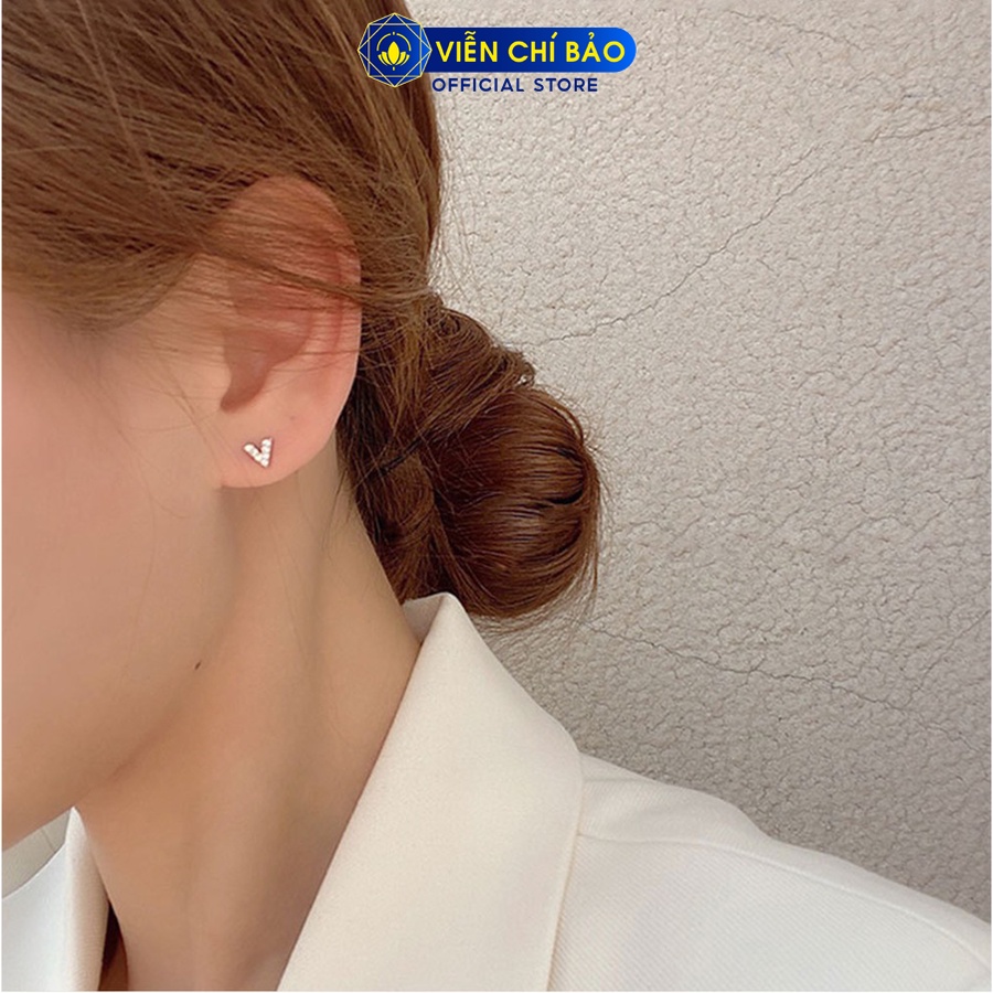 Bông tai bạc nữ chữ V đính đá chất liệu bạc S925 thời trang phụ kiện trang sức nữ Viễn Chí Bảo B400572