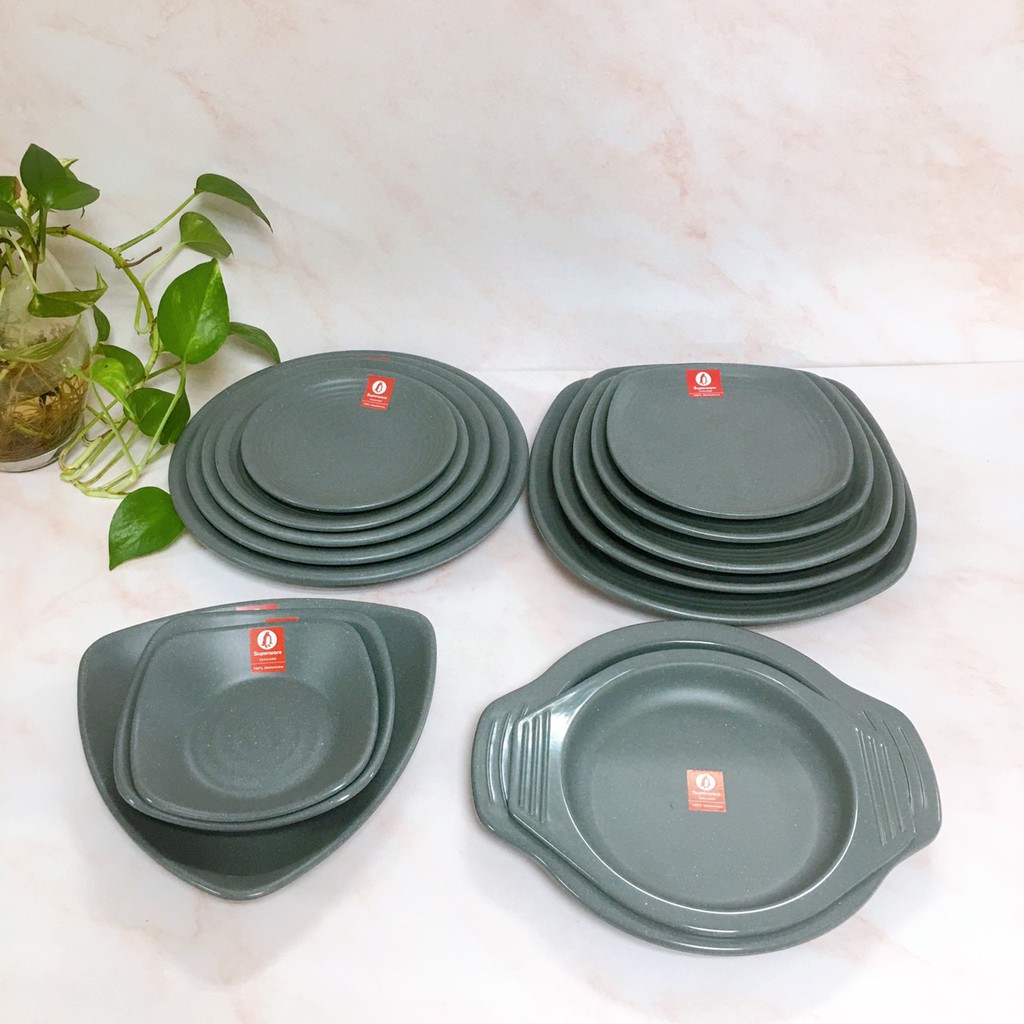Bộ Đĩa Tròn, Đĩa Vuông, Đĩa Tam Giác SUPERWARE Nhựa Phíp 100% Melamine - Dark Grey