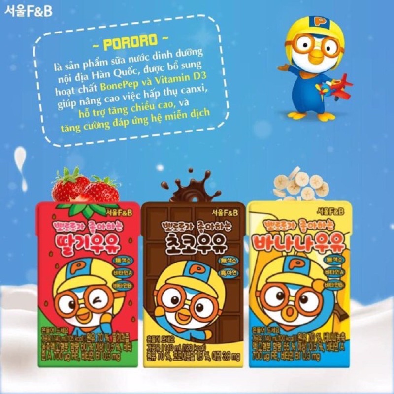 Date 2/2024 (GIá Tốt ) Sữa Tươi Pororo Hàn Quốc Thùng 24 Hộp 150ML