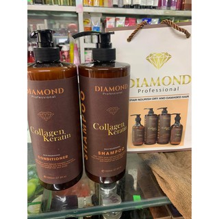 Cặp Dầu Gội Xả DIAMOND collagen keratin 1000ml x2