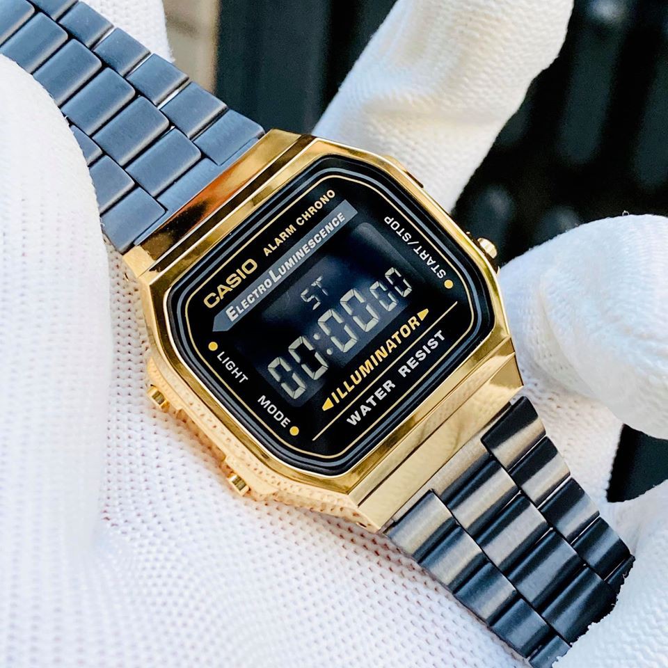 Đồng hồ Nam Casio A168 Gold Black - Hàng chính hãng - Full Box - tem tag Bảo hành 1 năm