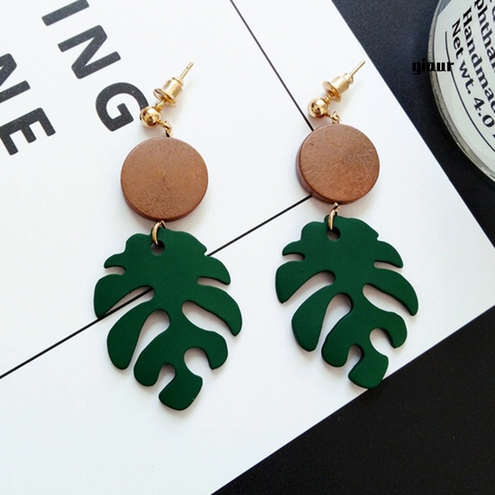 Bông Tai Xỏ Lỗ Hình Chiếc Lá Bằng Gỗ Phong Cách Bohemian Dành Cho Nữ