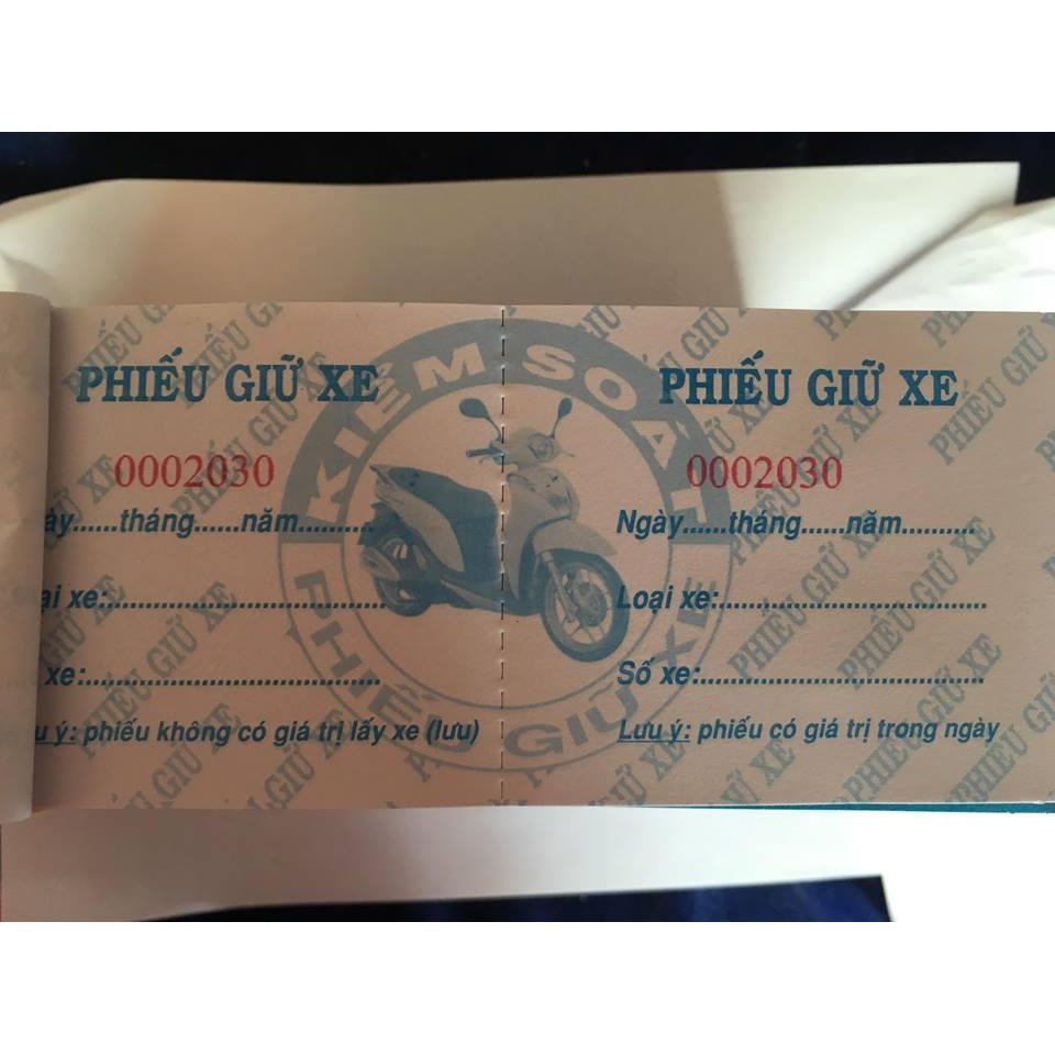 10 Quyển Phiếu Giữ Xe In Sẵn