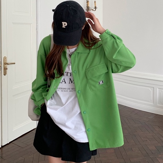 ZHELIHANGFEI Áo Sơ Mi Tay Dài Dáng Rộng Cổ Bẻ Thời Trang Trẻ Trung