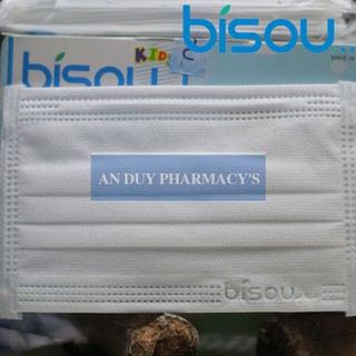 Hộp 50 Cái - Khẩu Trang Y Tế Bisou Trẻ Em Màu Trắng Dành Cho Bé Dưới 10 Tuổi