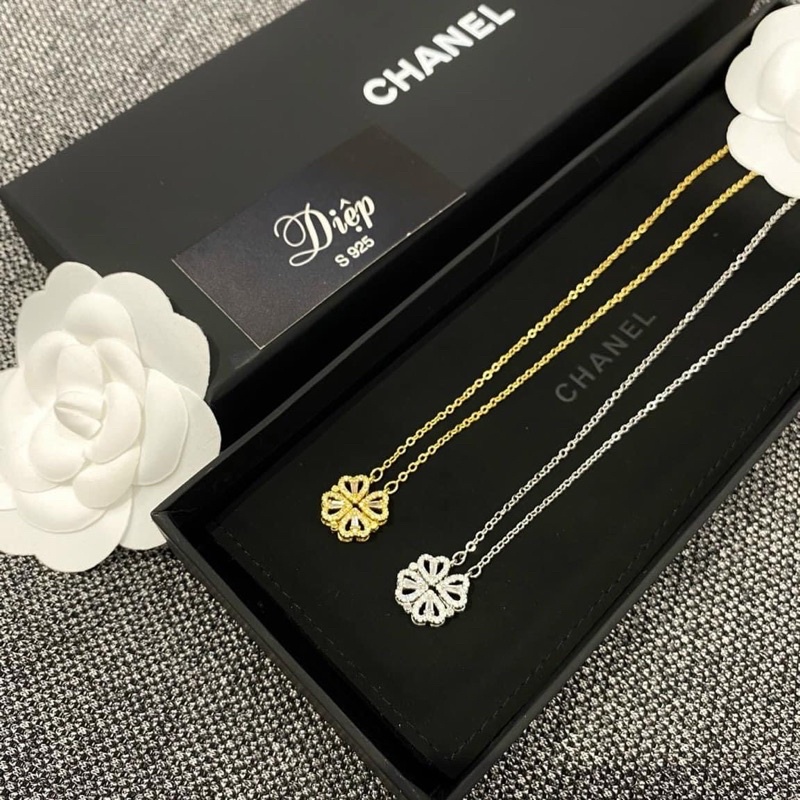 Vòng cổ hợp kim titandây chuyền nữ cỏ 4 lá đeo 2 kiểu, dây mặt hình cỏ 4 lá