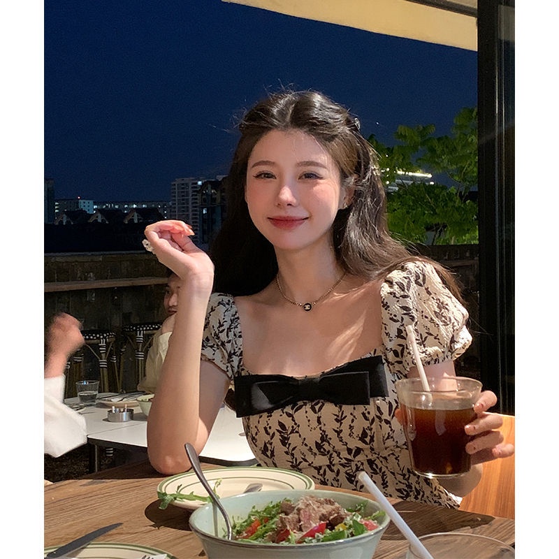 Áo Sơ Mi Ngắn Tay Đính Nơ Họa Tiết Hoa Phong Cách Pháp Mẫu Mới 2022 Thời Trang Mùa Hè Cho Nữ