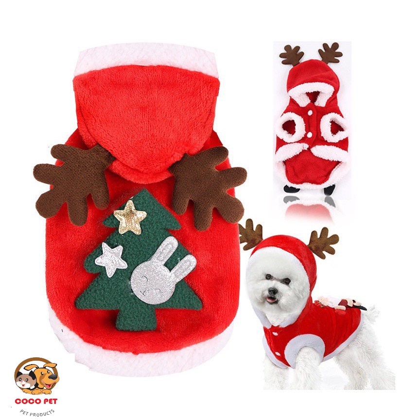 Áo Giáng Sinh Noel Có Mũ Cho Chó Mèo - Áo Hoodie Giữ Ấm Hoá Trang Ông Già Noel Dịp Giáng Sinh Cho Cún Cưng