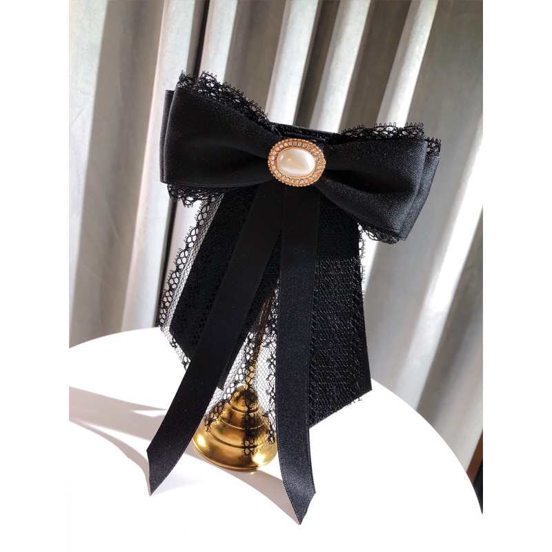 Cài Áo Hình Nơ Phối Ren Đính Ngọc Trai Thời Trang Cho Nữ