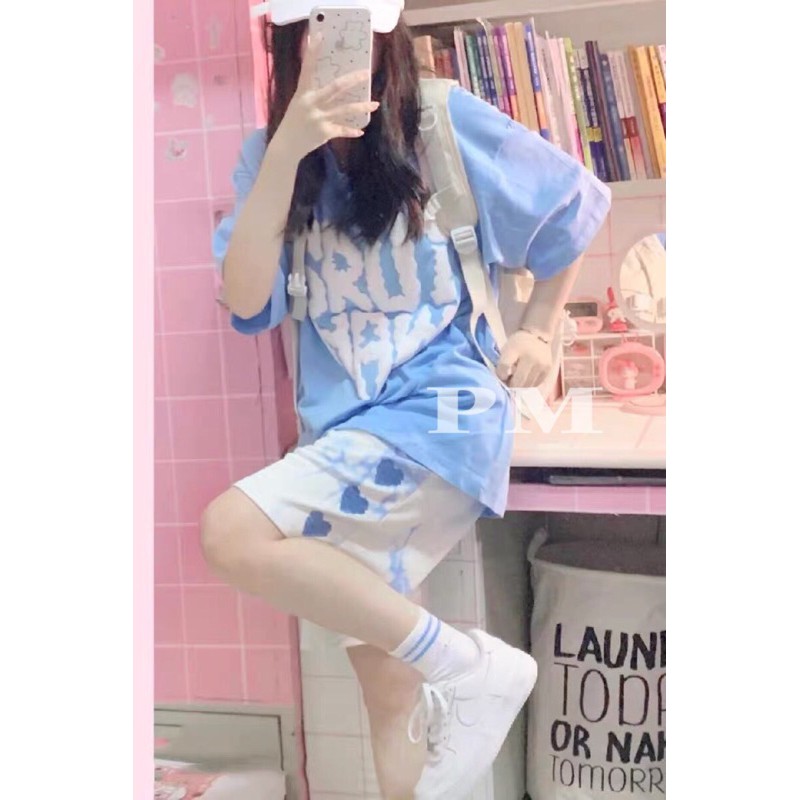 SÉT ÁO CHỮ +QUẦN LOANG TIM XANH