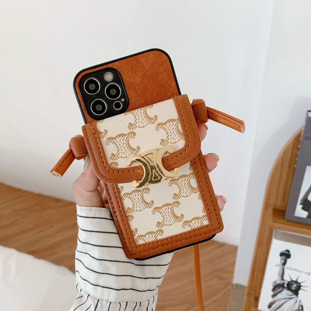 Ốp điện thoại có ngăn đựng thẻ và dây đeo thích hợp cho iPhone 13 Pro Max 11 12 Pro Max X XR XS Max 7 8 Plus