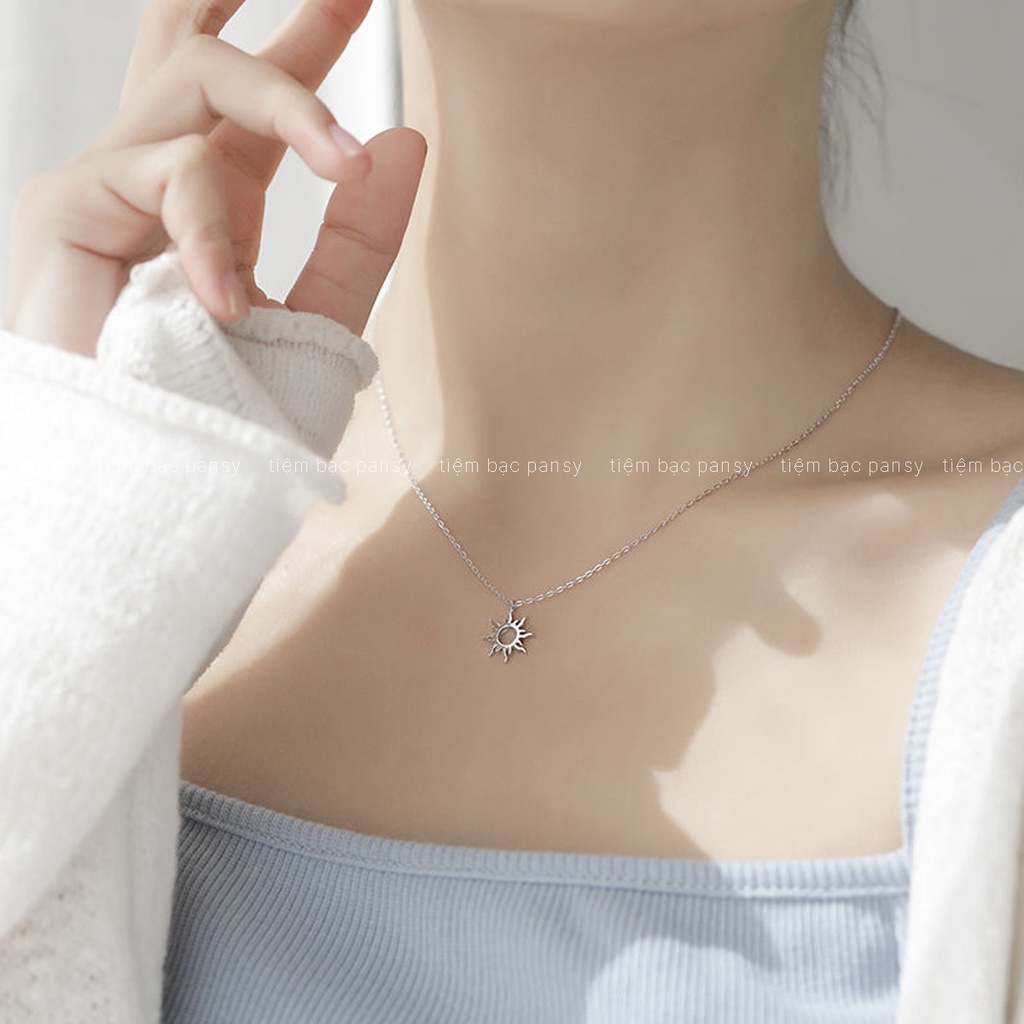 Dây chuyền bạc nữ PANSY hình mặt trời cuốn hút, vòng cổ hoa mặt trời The Sun bằng bạc ta 925