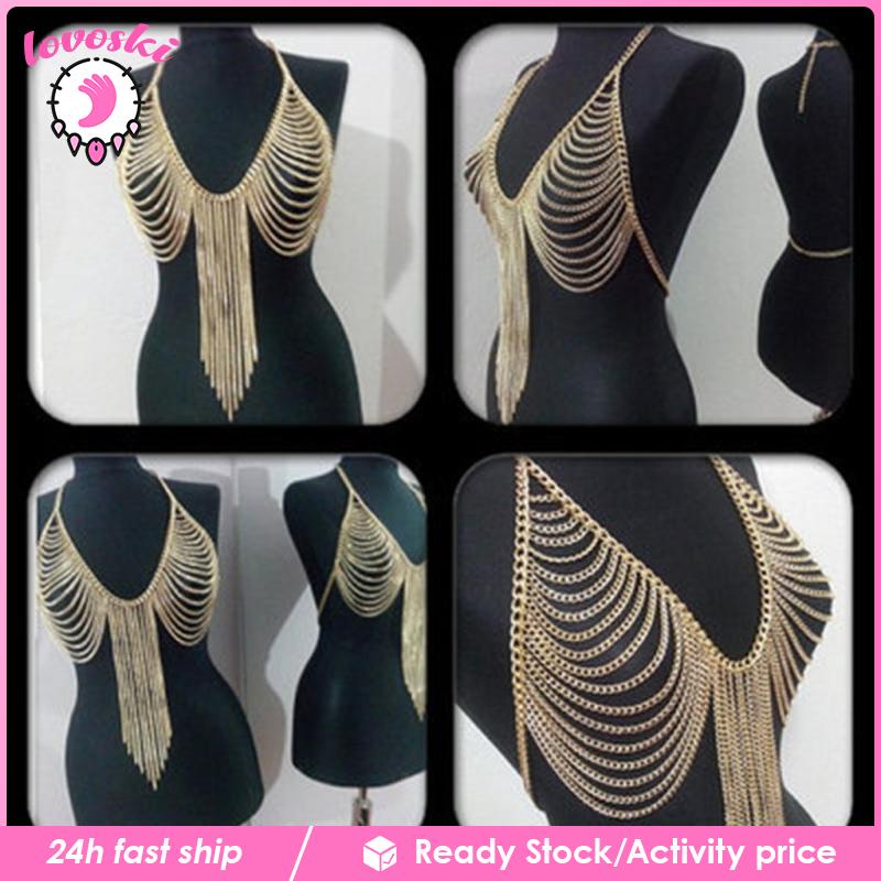 [Lovoski] Bikini Mắt Xích Kim Loại Tua Rua Cho Nữ