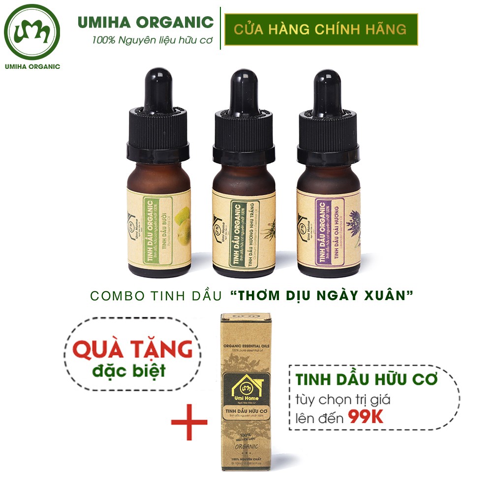 Combo 3 lọ Tinh Dầu UMIHA gồm - Bưởi, Hương Nhu Trắng, Oải Hương (10mlx3) - Hữu cơ nguyên chất