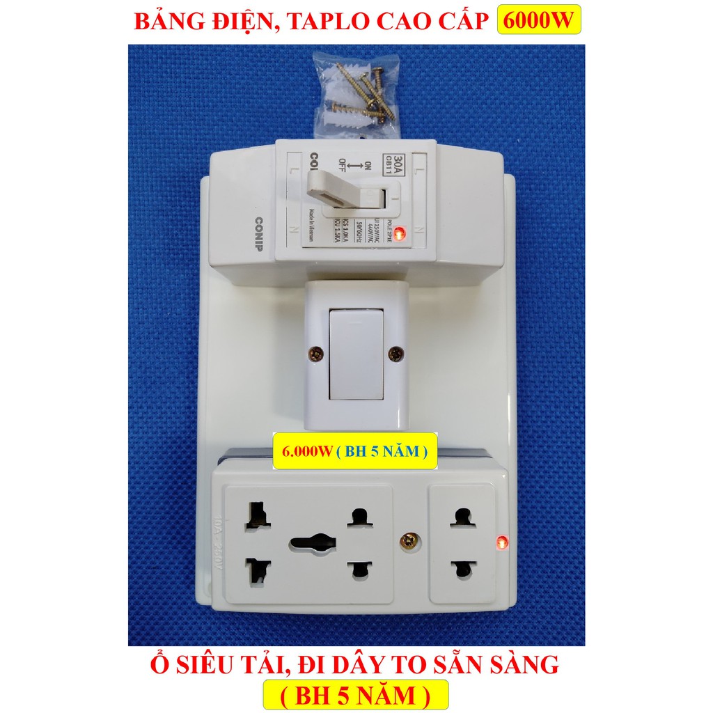 Bảng điện,Táp lô nổi siêu chịu tải 6000W đa năng + (BH 5 NĂM) + Ổ cắm LÕI SỨ chịu tải 6000W đa năng có lò xo đàn hồi