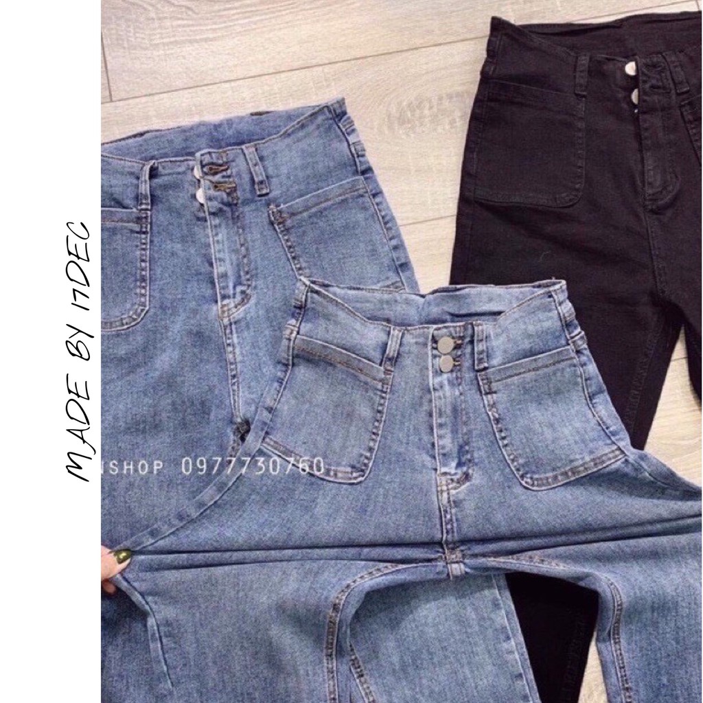 Quần jean túi ốp 17DEC, quần bò cạp cao 2 túi vuông phong cách ulzzang cho nữ | BigBuy360 - bigbuy360.vn