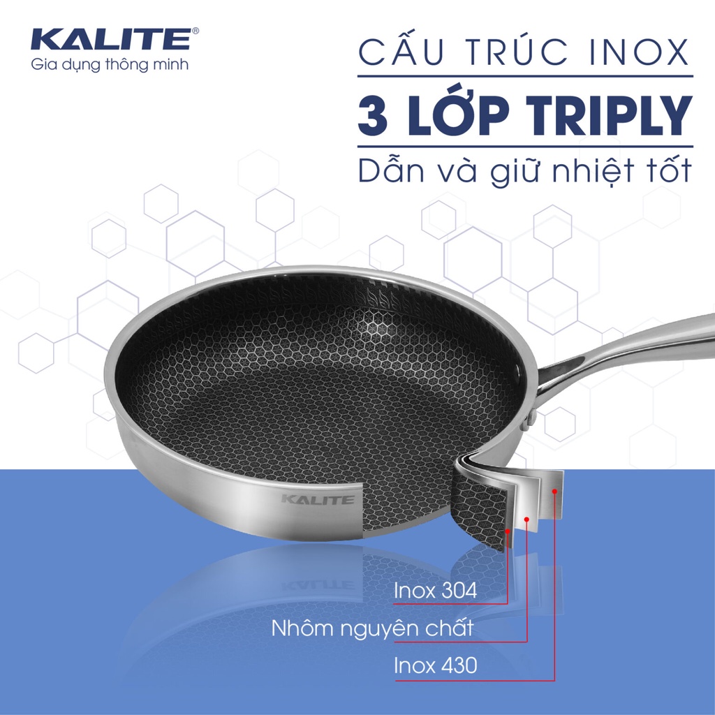 Chảo Inox Kalite KL-326 - Lớp phủ không dính vân đá Hàn Quốc - Bảo Hành Chính Hãng - Mới 2021