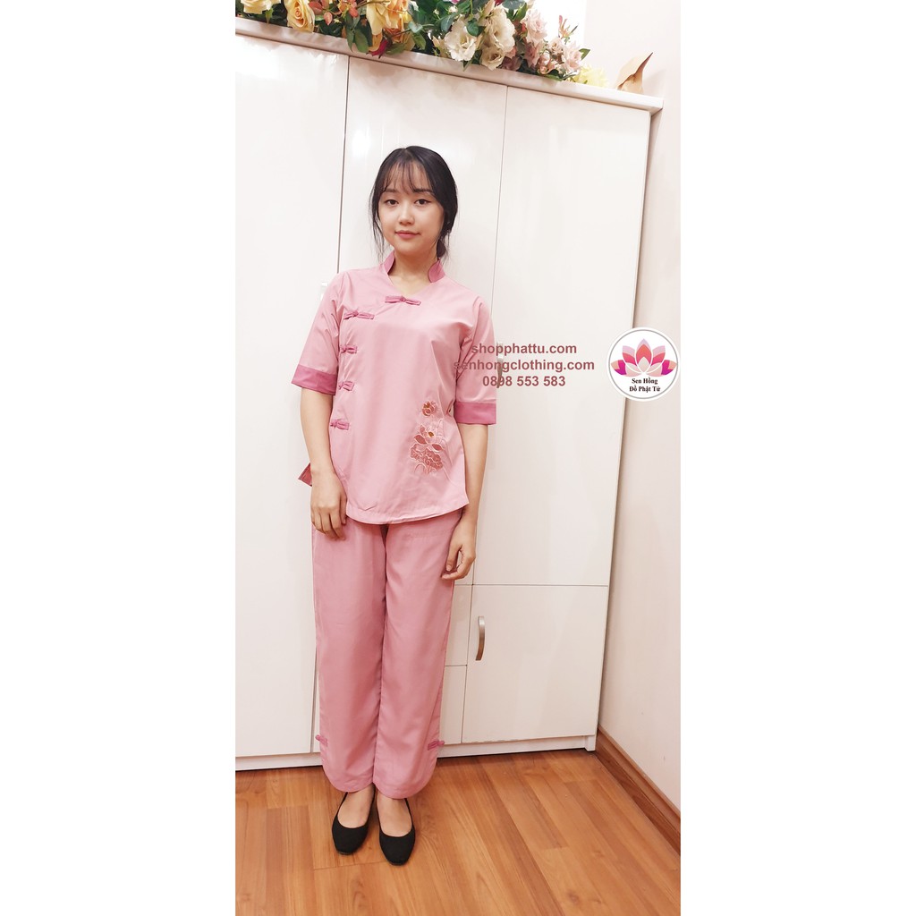 [Mã FATHANG5 giảm 10K đơn 50K] 😍😘Quần áo Phật tử nữ màu hồng đẹp đài loan 5 nút - set lam đi chùa có sz dưới 80kg | BigBuy360 - bigbuy360.vn