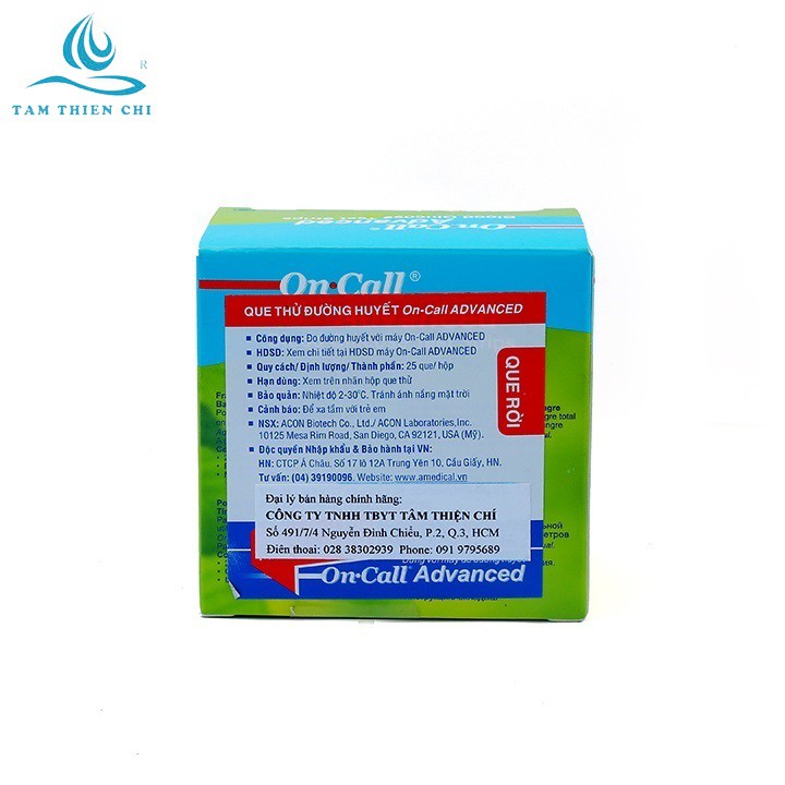 Que thử đường huyết ACON On Call Advanced hộp 25 test rời