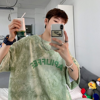Cod Korean Version Of High Quality Summer T-shirt New Personality Dye Tie Short Sleeve Hong Kong Style Wild Fashion Couple Loose Round Neck Printed Tee Men And Women 4 Colors M-5XL