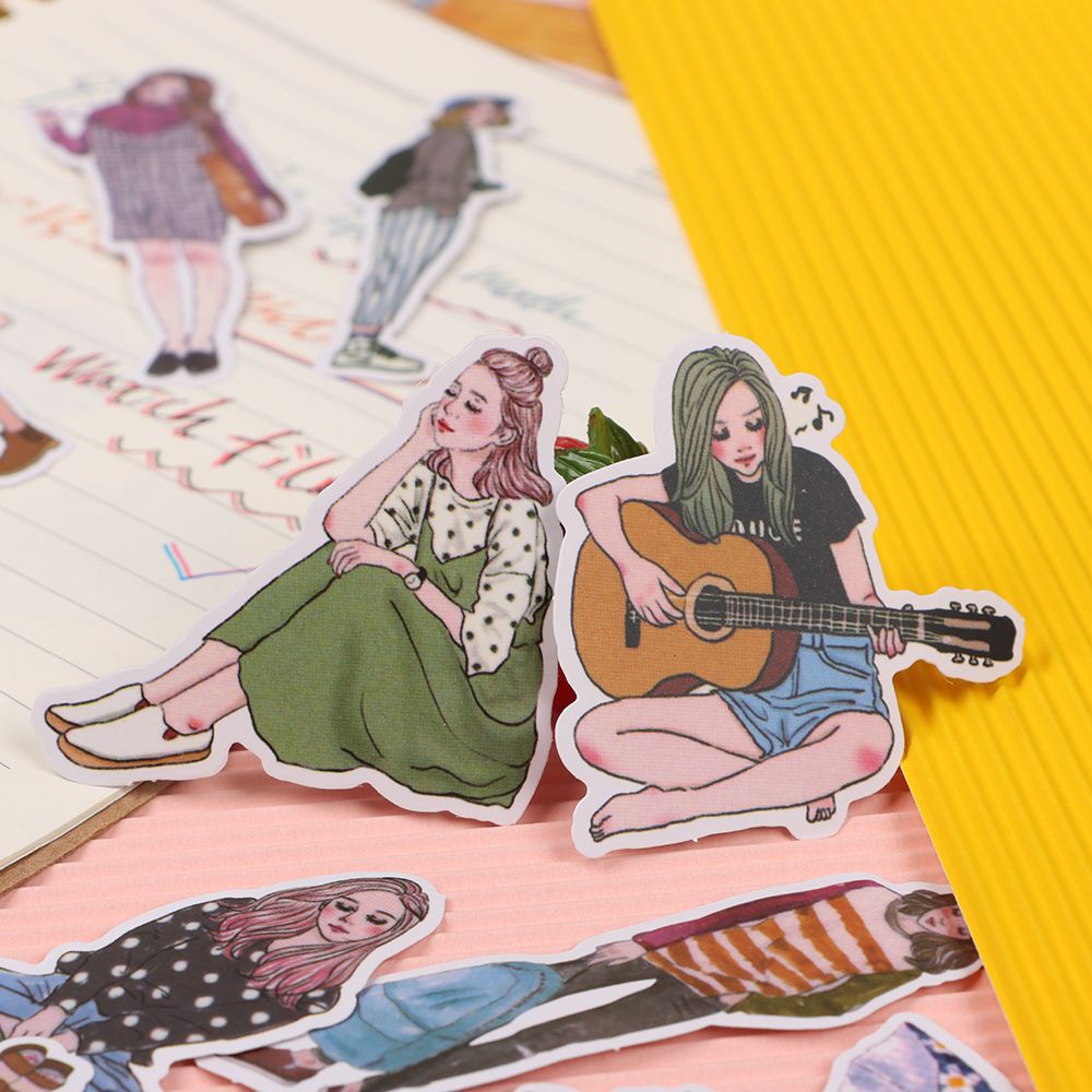 Bộ 100/171 miếng dán trang trí sổ tay hình cô gái hoạt hình DIY xinh xắn