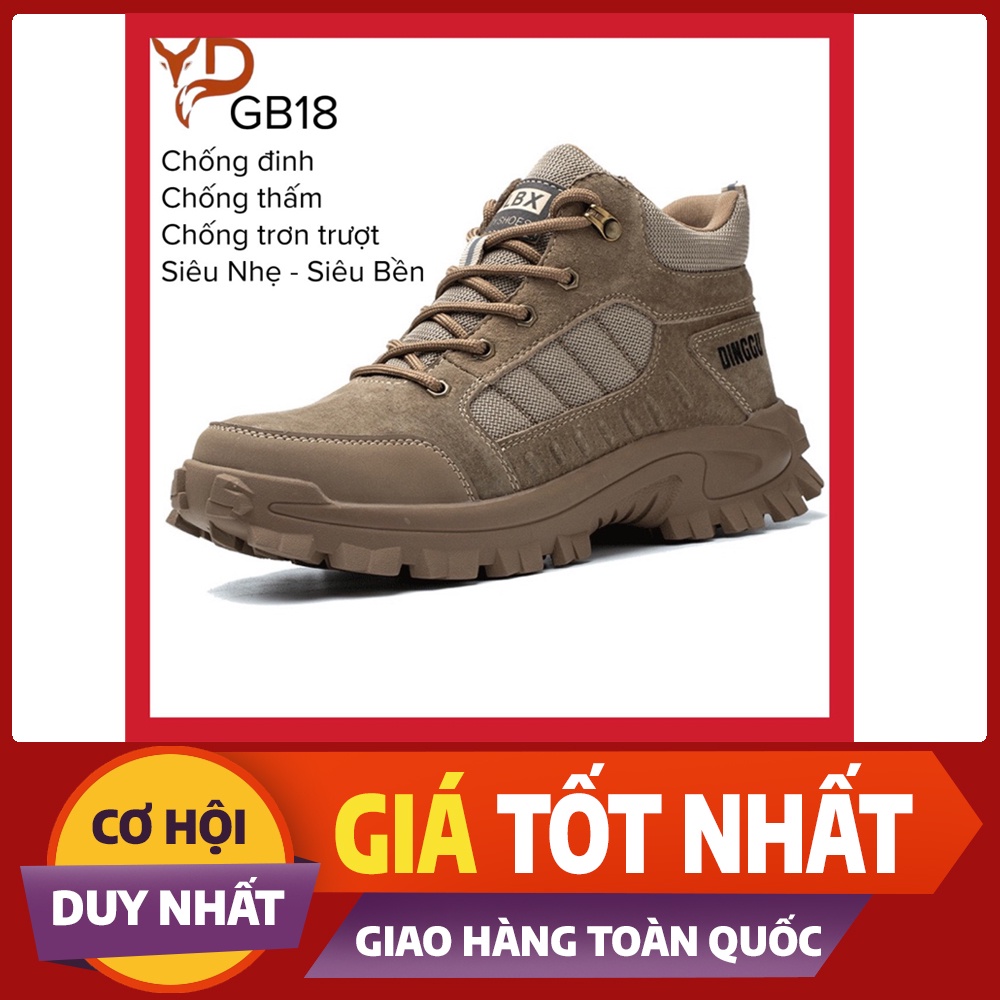 Giày bảo hộ lao động DINGGU, giày bảo hộ cao cổ da bò lộn siêu bền chính hãng, chống đinh, chống nước