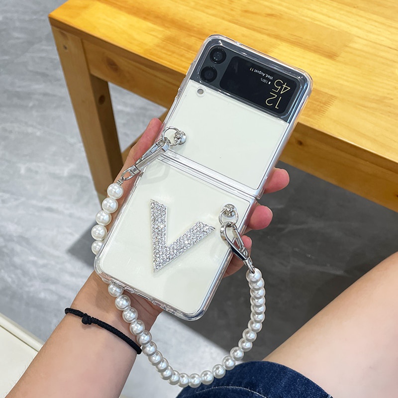 Ốp Điện Thoại Dạng Túi Xách Đính Kim Cương Giả Hình Chữ V DIY Cho Samsung Galaxy Z Flip 3 5G Z Flip 4G