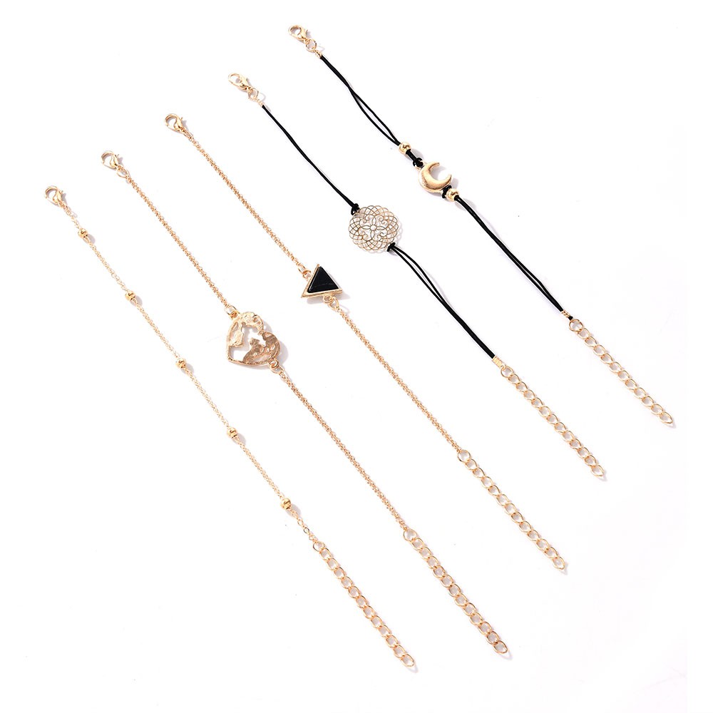 Bộ 5 vòng tay chuỗi hạt mặt trăng và trái tim phong cách Boho thời trang cho nữ
