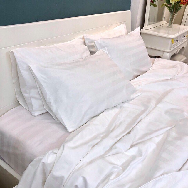 SET chăn ga gối cotton Poly khách sạn 4 mùa - Có sọc và không sọc - KT 2m2x2m