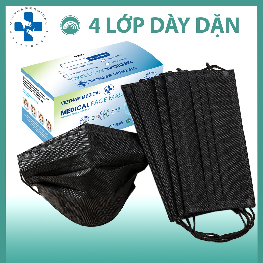 Khẩu Trang Y Tế 4 Lớp Màu Đen VIETNAM MEDICAL - Hàng chính hãng