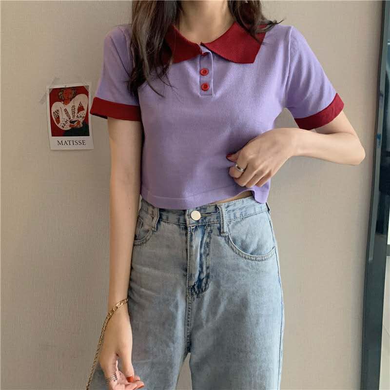 Áo thun polo tay ngắn trẻ trung phong cách Hàn Quốc sang trọng cho nữ | BigBuy360 - bigbuy360.vn