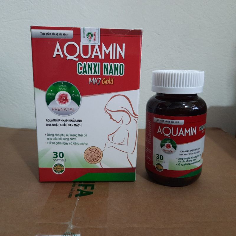 Canxi cho bà bầu ,phụ nữ mang thai AQUAMIN CANXI NANO MK7 GOLD tảo biển đỏ-Hộp 30 viên