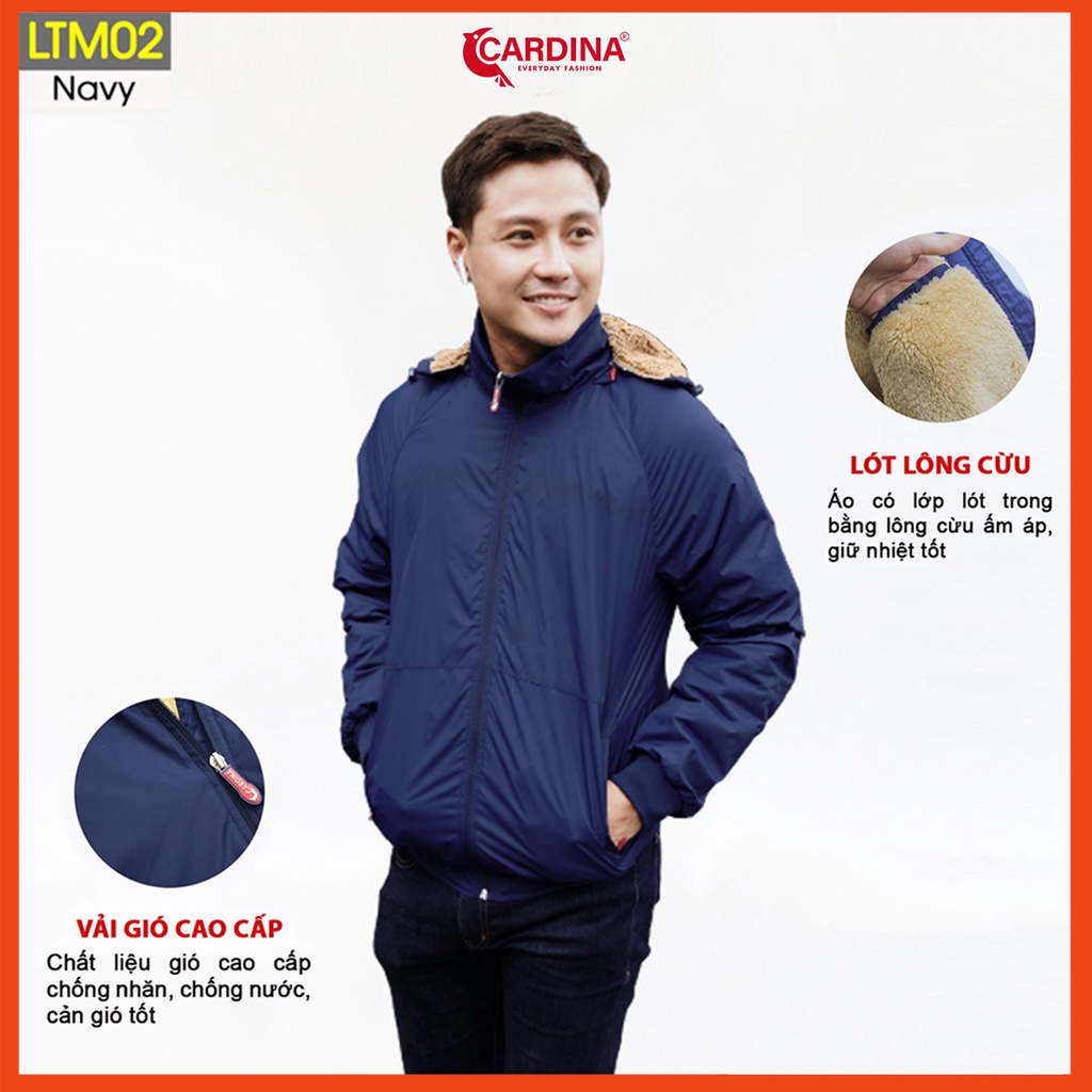 Áo khoác lông cừu nam CARDINA chất gió trơn 2 lớp cao cấp siêu nhẹ siêu ấm LTM.