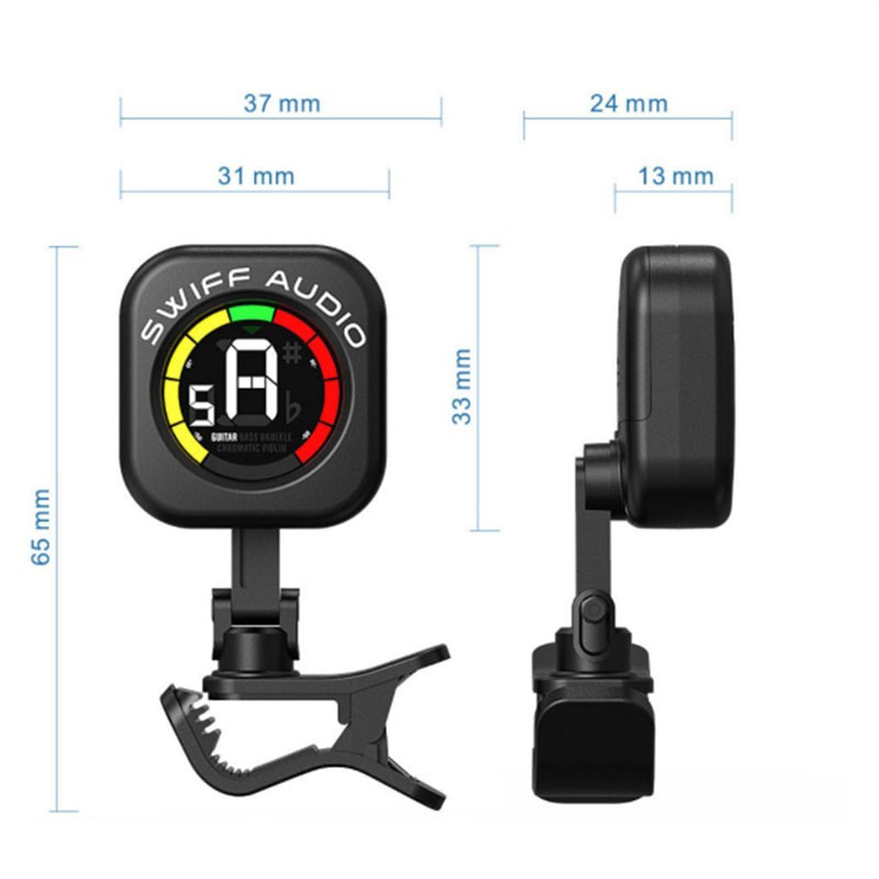 SWIFF AUDIO Guitar Tuner, Clip-on Tuner for Guitar, Bass, Violin, Chromatic Tuning, 360 Degree Rotating with LCD Display