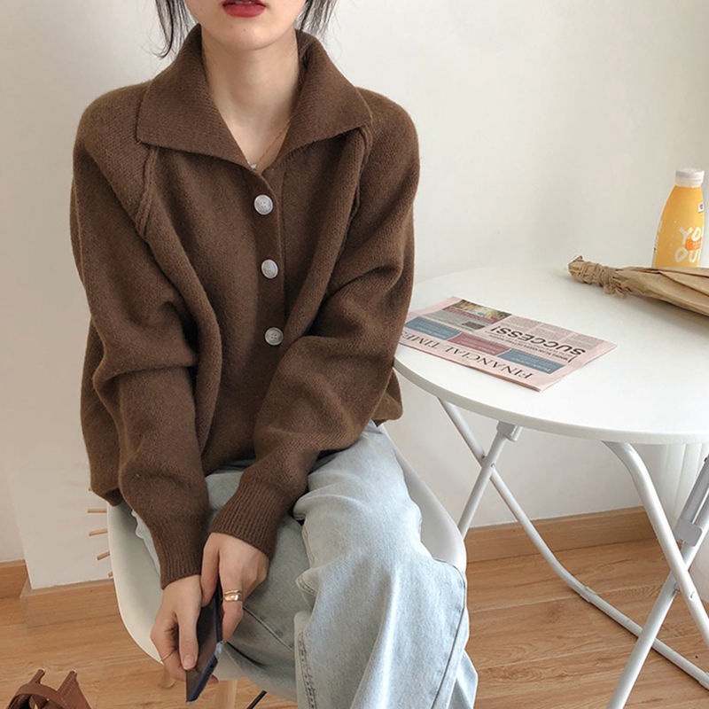 Áo khoác cardigan dệt kim đính nút phong cách Hàn Quốc retro cho nữ