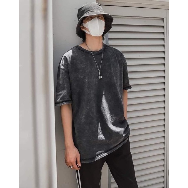 Áo Thun Wash Xám Unisex Tay Lở Trơn