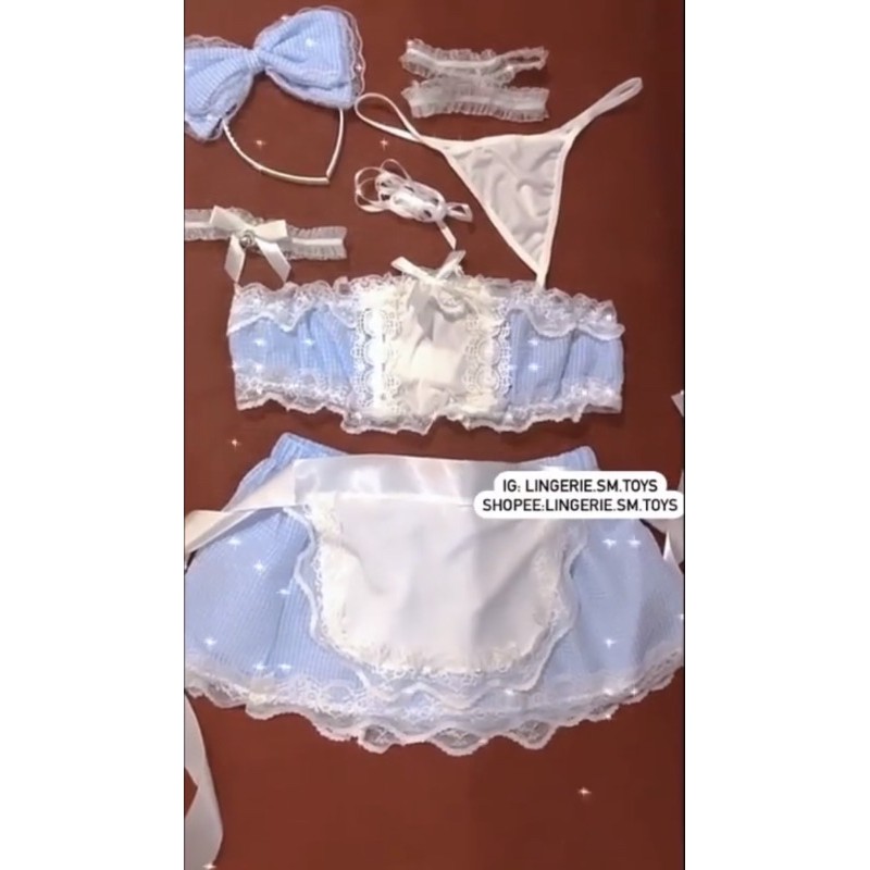 Maid Set|Set hầu gái kẻ xanh caro kèm nhiều phụ kiện đi kèm siêu xinh - ME1584